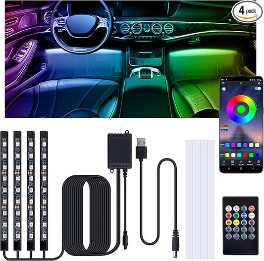 Car Led Lights Interior, Interior Car Lights with USB Adapter, 5V LED Strip Light with Smart APP Remote Control, Sync Music, Color Change Cars Light for Inside, Cars Accessories for Women Men