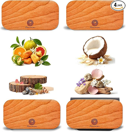 Car Air Freshener - Wood Air Freshener for Visor Clip - Long Lasting Car Odor Eliminator - Vehicle Scent Diffuser - (Teak - Apple - Coffee Reserve - Pomelo Timber, CLIP INCLUDED)