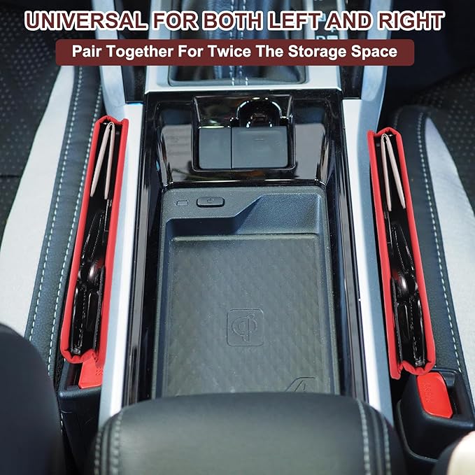 HARFINGTON 2pcs Car Seat Gap Filler Organizer 11.5 x 8 x 2.1 Inch Leather Universal Car Organizer Storage Box Between Seat and Console for Phone Sunglasses Keys, White