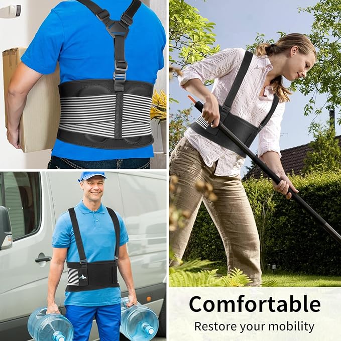AllyFlex Sports® Back Brace For Lifting Work Y-shape Suspenders Safety Belt With Dual 3D Lumbar Support Relieve Pain, Prevent Injury - L