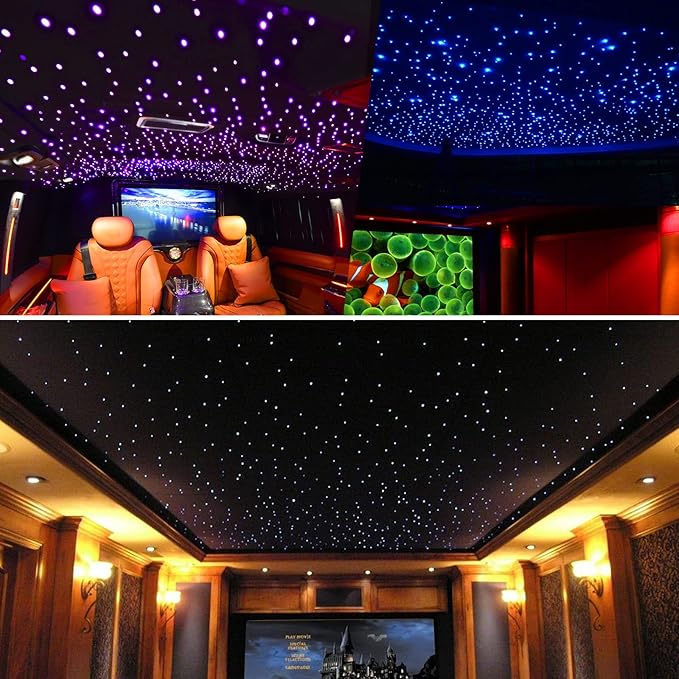 CHINLY Starlight Headliner Kit Twinkle 1000pcs 13.1ft 0.03in 20w Fiber Optic Star Ceiling Light,Bluetooth RGBW LED APP/Remote Music Mode Headliner Light Kit+10 Crystals,for Star Headliner/Home Theater