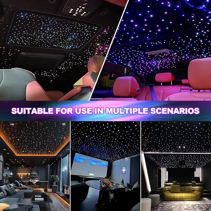 36W 4-Color RGBW Car Starlight Headliner Kit, 1400pcs0.03in13.1ft, Twinkle & Sound Activate 4-Port Fiber Optic Light Engine with Bluetooth APP&Remote Control, Star Lights for Car and Home