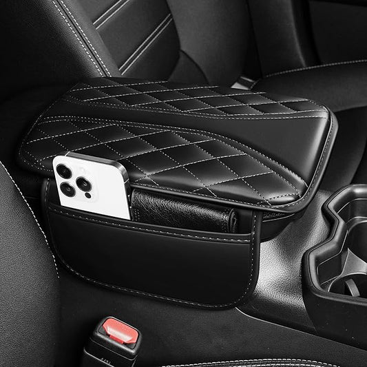 Car Center Console Cover Fit for Jeep Gladiator - Leather Armrest Covers with 2 Storage Pockets(Black)