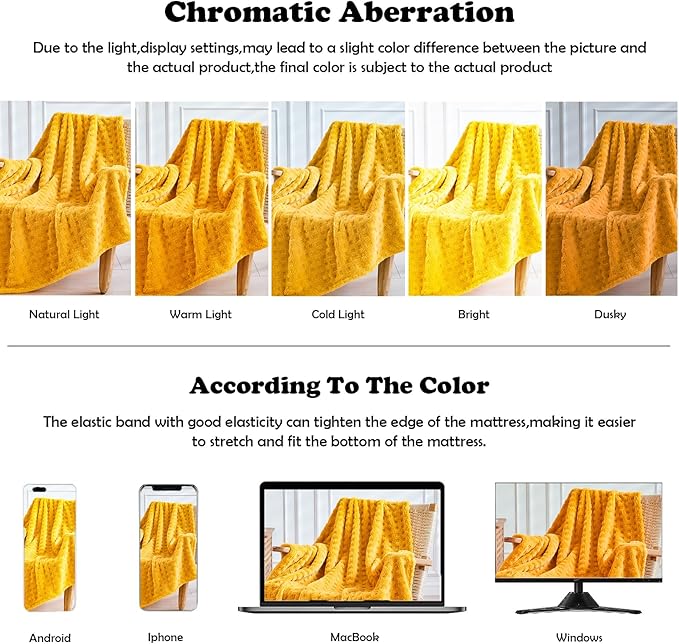 NEWCOSPLAY Super Soft Queen Blanket Yellow Premium Silky Flannel Fleece 3D Waffle Checkered Lightweight Bed Blanket All Season Use (Mustard Yellow, Queen(90"x90"))