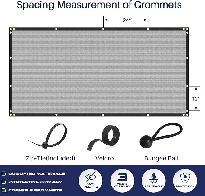 Windscreen4less Privacy Fence Screen Heavy Duty Windscreen Fencing Mesh Fabric Shade Net Cover with Brass Grommtes for Outdoor Wall Garden Yard Pool Deck, 8'x80' Light Gray