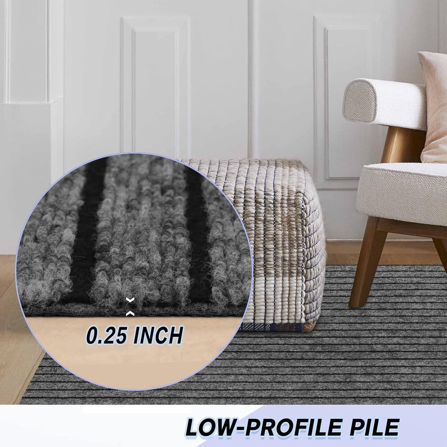 Custom Size Backed Non-Slip Area Rugs Runner, Easy Clean, Waterproof Runner Rugs for Hallway Entryway, Kitchen, Laundry, 4FT x 74FT, Gray Stripe