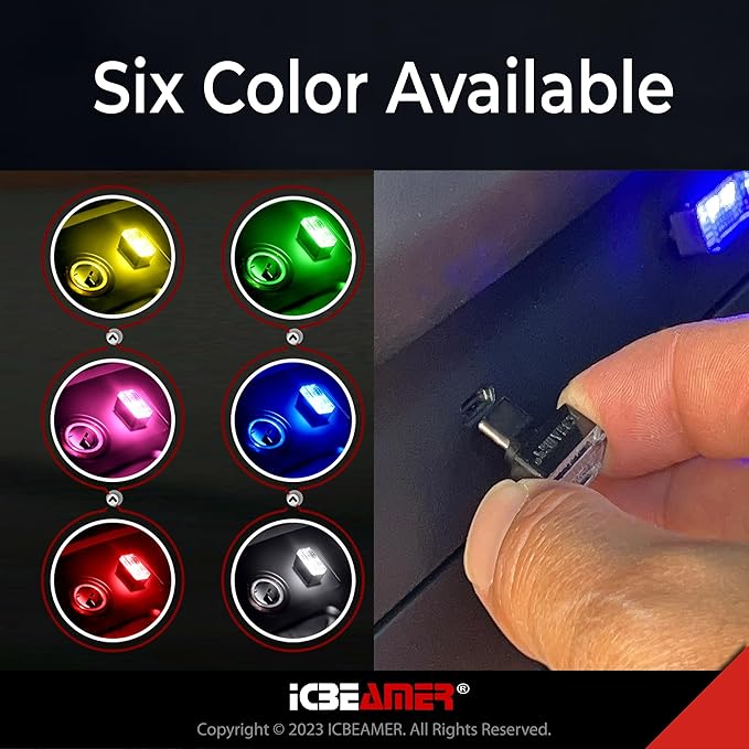ICBEAMER Type C Adapters Atmosphere Light 1-Pack (White) | Universal Plug-in Miniature LED Night Light for Car Interior and Trunk Ambient Illumination