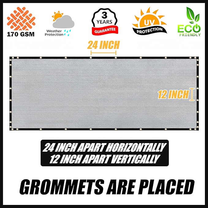 Royal Shade Custom Size 6' x 116' Grey Fence Privacy Screen Windscreen Cover Netting Mesh Fabric Cloth - Cable Zip Ties Included (We Make Custom Size)