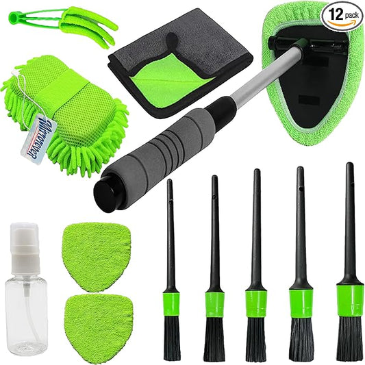 Car Detailing Kit-Car Wash Kit-Detailing Brush Set- Cleaning Kits with Windshield Cleaner and Wash Sponge-Car Interior Cleaning Kit-Car Cleaning Supplies for Windows, Dashboard, Air Vents (green)