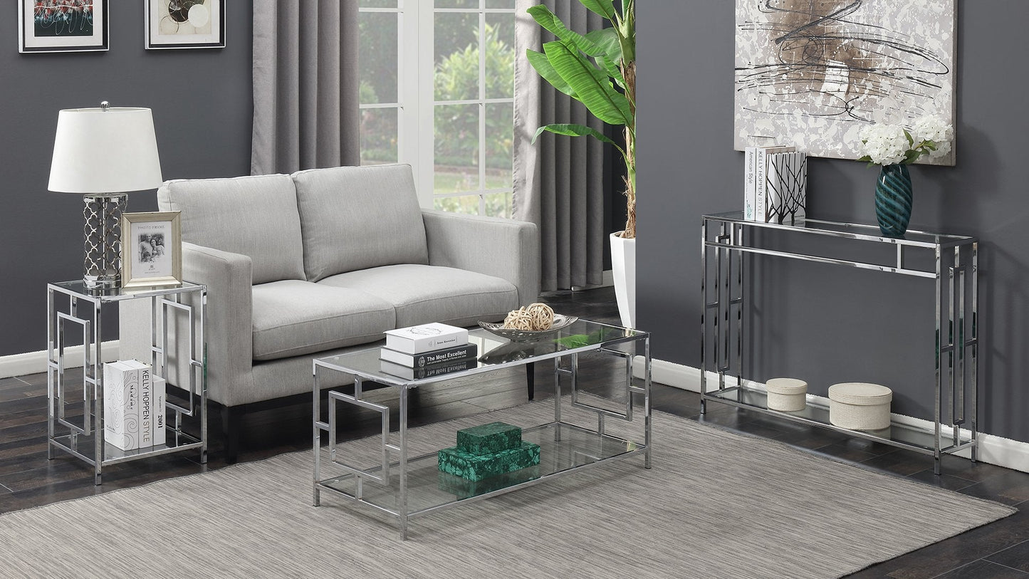 Convenience Concepts Town Square Coffee Contemporary Modern Table with Storage Shelf for Living Room, 42", Glass/Chrome