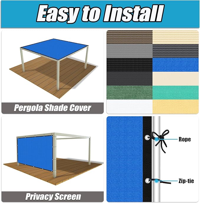 Amagenix 90% Pergola Shade Cover 4' X 18' Sun Shade Cloth with Grommets for Outdoor Garden Patio Porch, Commercial Grade 200 GSM - Cable Zip Ties Included (We Customized) GN108, Blue
