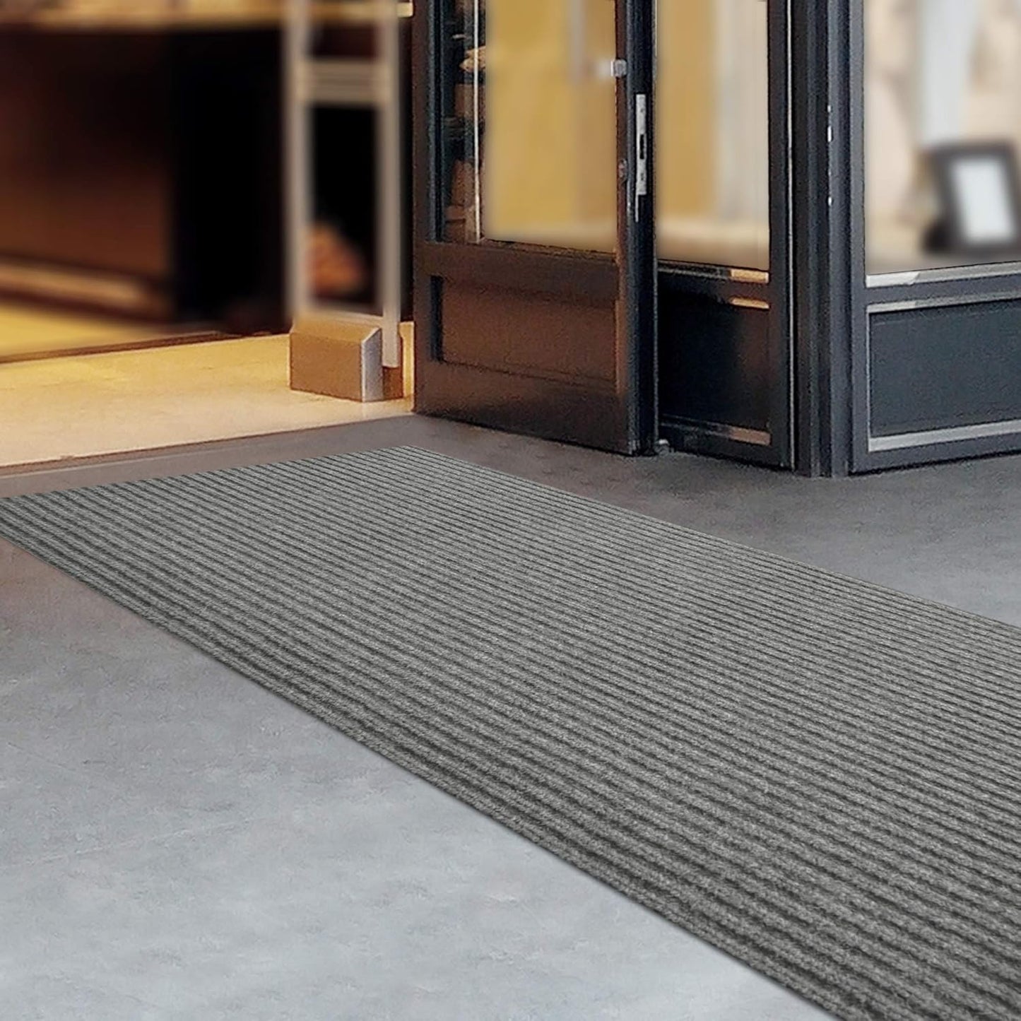 iCustomRug Spartan Weather Warrior Indoor/Outdoor Utility Ribbed Carpet Runner with Non-Slip Thermoplastic Rubber Backing, 3ft X 80ft in Grey