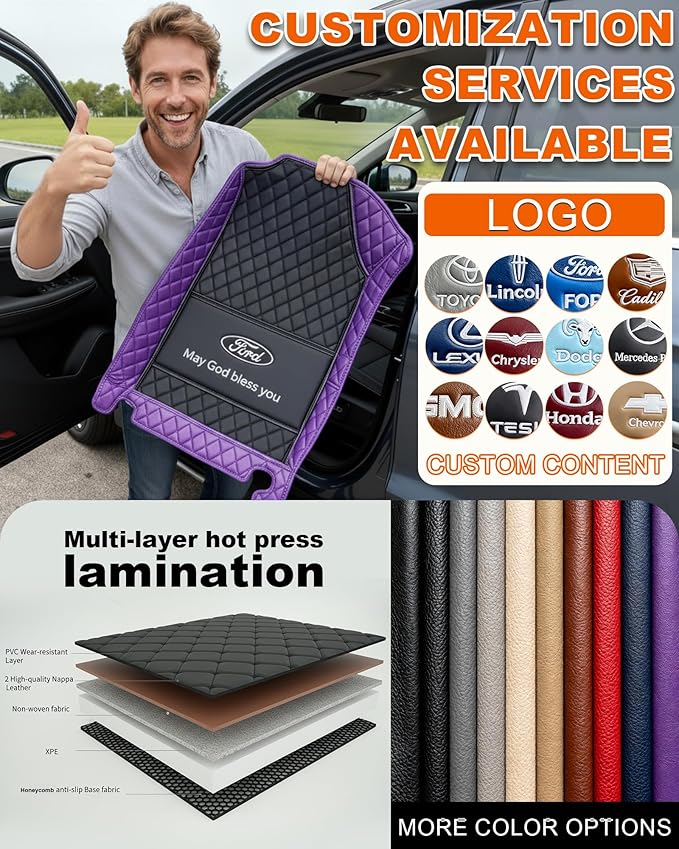 All-Weather car Floor MATS-Suitable for 99% of car Models,Leather car mat, offering Personalized Embroidery and Multiple Color Options,Provide Protection for car Rug (2+1Yellow)