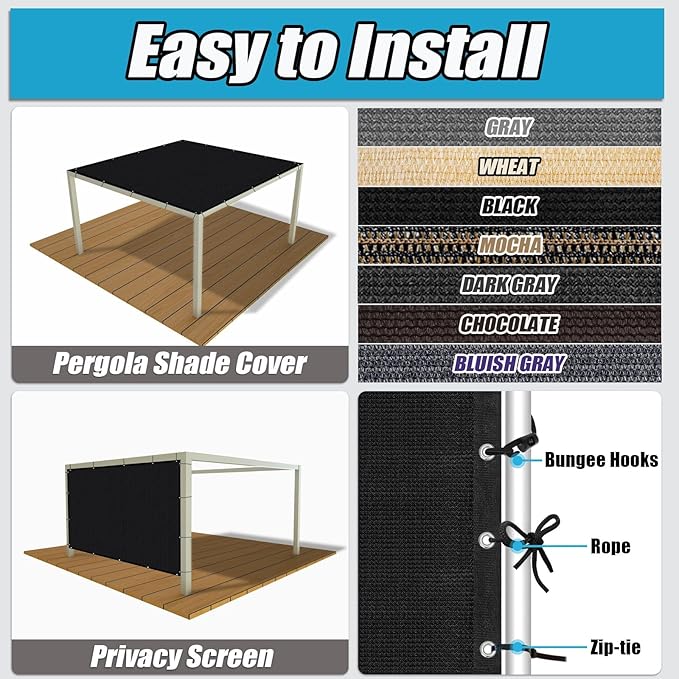 Amagenix 90% Sun Shade Cloth with Grommets, 6' x 20' Pergola Replacement Shade Cover Canopy Privacy Screen for Outdoor Patio Garden, Black (We Customized)