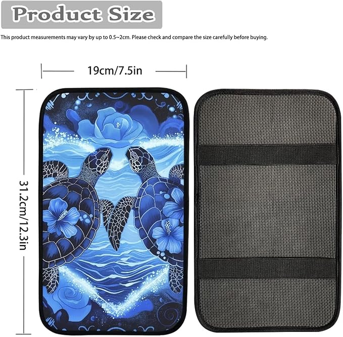 Suobstales Turtle Hibiscus Print Car Center Console Armrest Cover Seat Box Mat Auto Decorations Fit Most Vehicle SUV Truck Sedan