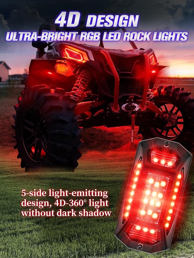 6 Pods 5-Sides Full Angle RGB LED Rock Lights High Brightness 36 Beads RGB 5050 IP68 Waterproof Underglow Multicolor Zone Neon Exterior Rock Lights for 12V Trucks Jeep UTV ATV RZR Offroad Pickup SUV