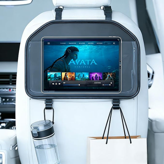 Car Tablet Holder, Backseat Headrest Mount for iPad, Adjustable Seat Organizer with Touch Screen Pocket & Storage Hooks, Fits 7-11 Inch Tablets, Kids Travel Accessory
