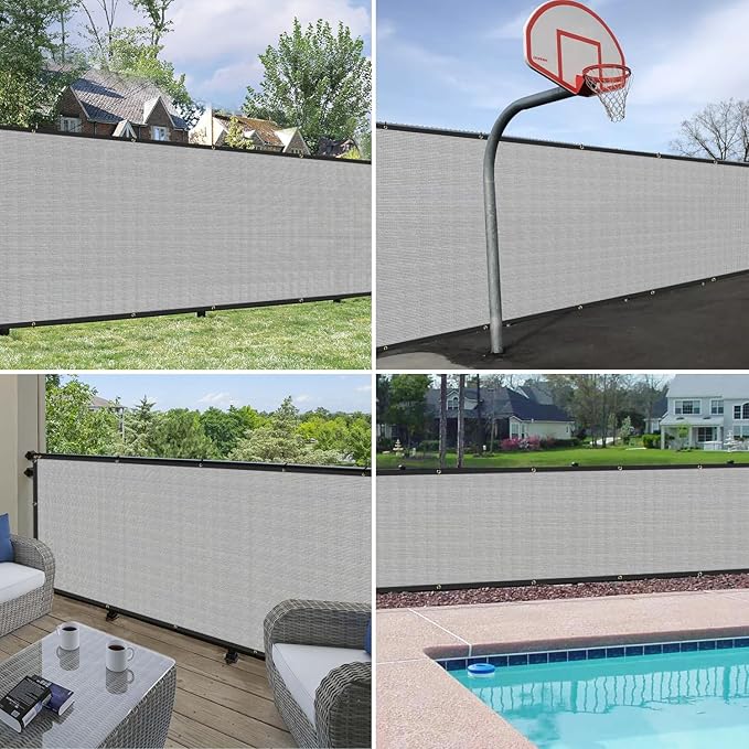 Windscreen4less Privacy Fence Screen Heavy Duty Windscreen Fencing Mesh Fabric Shade Net Cover with Brass Grommtes for Outdoor Wall Garden Yard Pool Deck, 8'x89' Light Gray