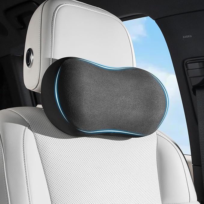Car Neck Pillow Ergonomic Design Memory Foam Softness Car Headrest Pillow for Neck Support Cushion for Driving, Universal Fit Head Rest Travel Pillow, Fits All Vehicles, Black, 1 Pack