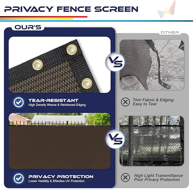 Windscreen4less Privacy Fence Screen Heavy Duty Windscreen Fencing Mesh Fabric Shade Net Cover with Brass Grommtes for Outdoor Wall Garden Yard Pool Deck, 8'x241' Brown