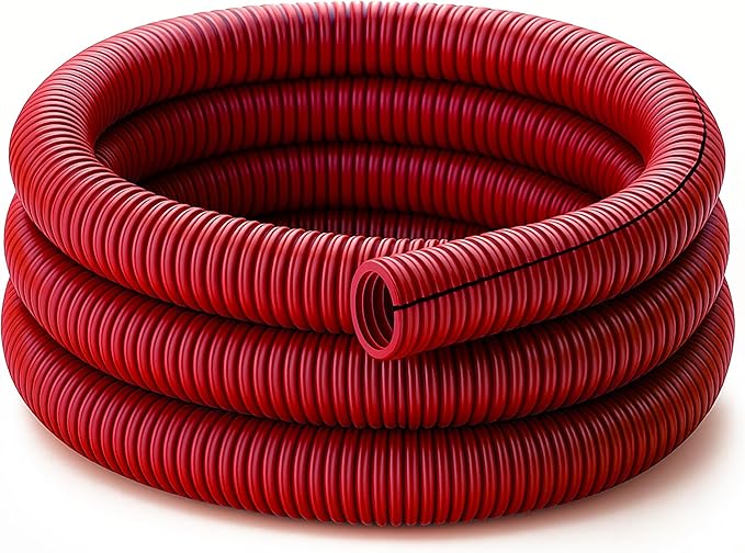 Electriduct Split Wire Loom Tubing Polyethylene Corrugated Flexible Conduit - 1.5" Nominal Size - 10 Feet - Red