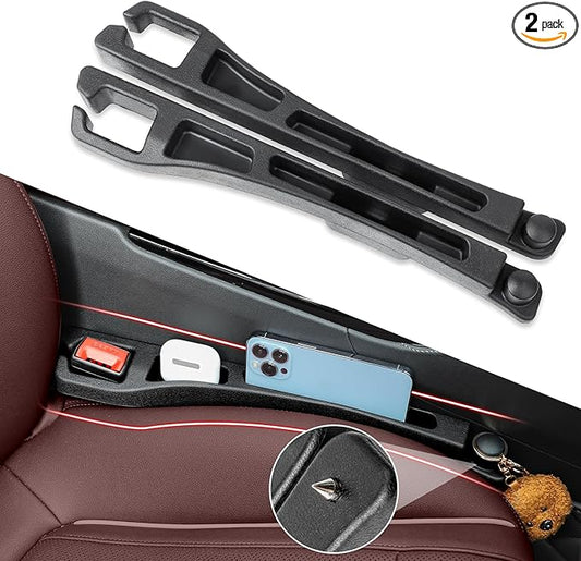 2PCS Car Seat Gap Filler Organizer 4In1 Between Seat & Console Inserts Gap Stopper Plug with Fill,Storage,Hook Function & Concealed Small Hammer,Upgraded Universal No Drop Seat Guard for Cars (Black)