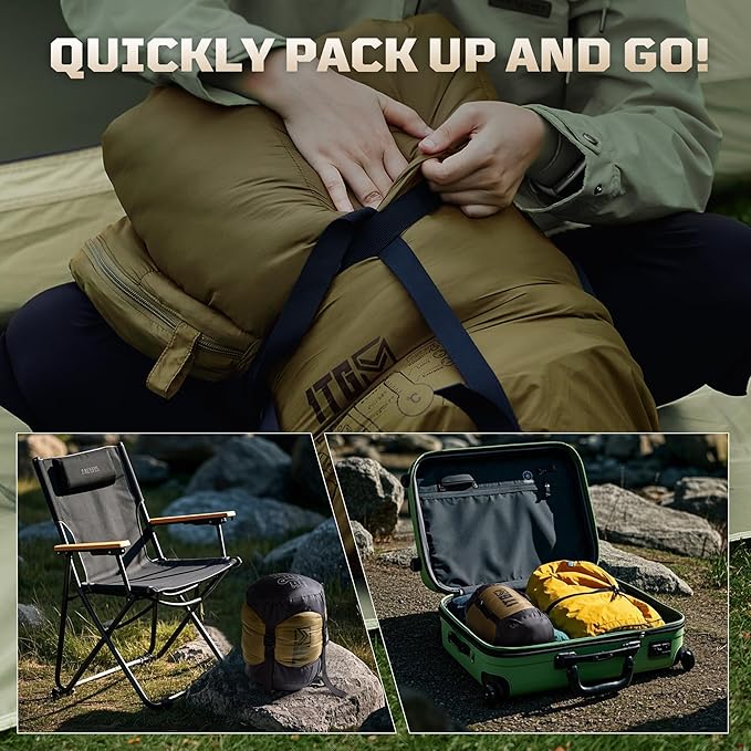 Mummy Sleeping Bag for Adults, Cold Weather Camping Sleeping Bags (25-36℉) with Adjustable Hood, Phone Pocket, Compression Sack for Warm Camping Hiking Outdoor