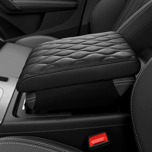 Car Center Console Cover pad PU Leather,Black Armrest Box mat, Vehicle Arm Rest Cushion Protector,Memory Foam napa Leather,Consoles Hand Rest Pillow(sizeC 15 x 10 x 2.2 inch)
