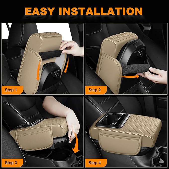 Armrest Cover for Car Fit for Jeep Gladiator - Center Console Cover with Cup Holders and 2 Storage Pockets(Beige)