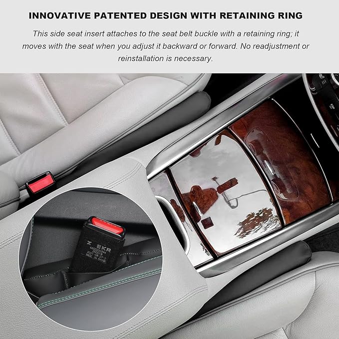 2PCS Leather Car Seat Gap Filler, No-Drop Seat Side Gap Plug Crevice Blocker with Securing Strap, Elastic Filler Block The Gap Between Seats & Console for Truck SUV Sedan (Beige)