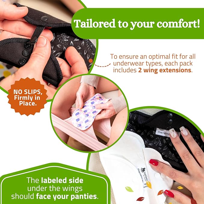 Non-Slip Premium Reusable Period Pads for Light Flow (S+M, 6-Pack); High-Temp Washable Organic Cotton Cloth Pad for Women & Teens; Non-Irritating Reusable Pads Menstrual for Comfortable Period Care
