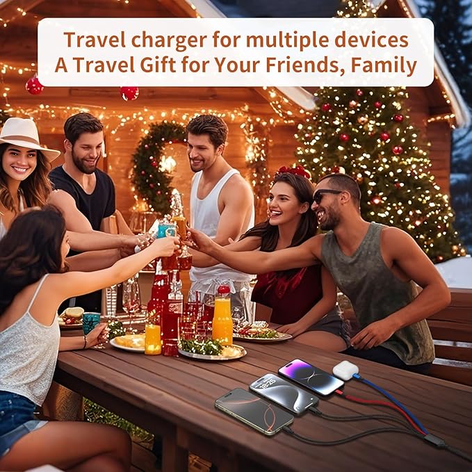 MPATIBY Dual Type-C 4 in 1 Multi Charging Cable for Multiple Devices with 2 USB-C/Lightning/Micro Port, USB Cable iPhone Charger Cord, Travel Charger for iPhone17-8, Android iPad and More- 3Packs 5FT