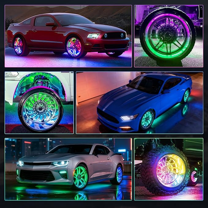 Nilight 4PCS 15.5inch Wheel Ring Lights Deram Color with APP and Remote Control Neon Lights Million Colors w/Turn Signal and Braking Function for Car Van SUV Truck