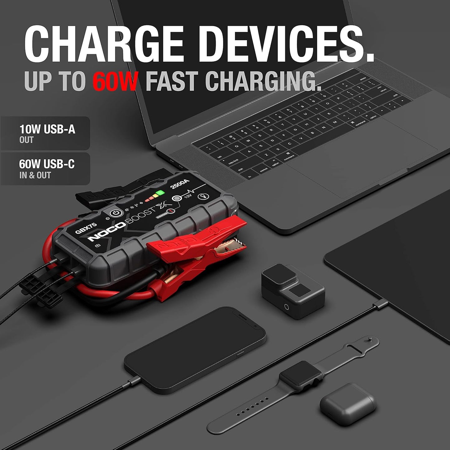 NOCO Boost X GBX75: 2500A UltraSafe Jump Starter – 12V Lithium Battery Booster Pack, Portable Jump Box, Power Bank & Jumper Cables - for 8.5L Gas and 6.5L Diesel Engines