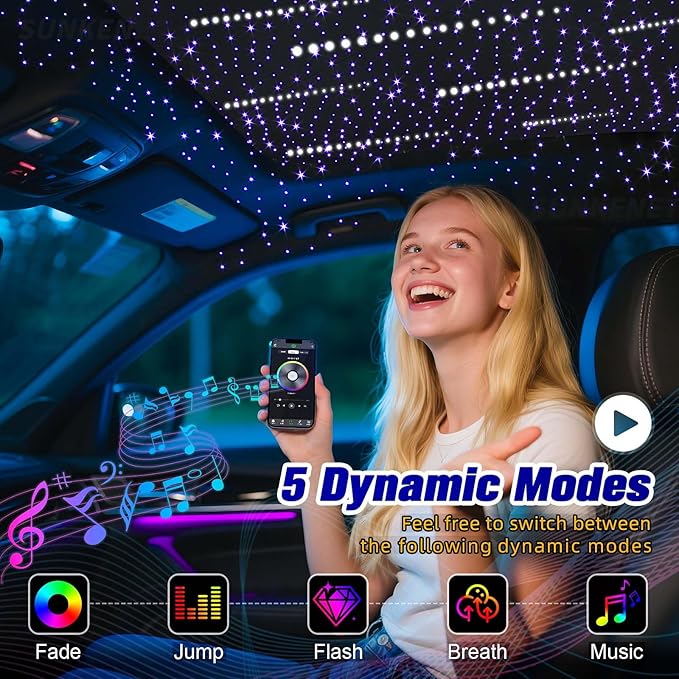 12W Twinkle&Meteor 2 in 1 RGBW Starlight Headliner Kit, 550pcs*0.03in*9.8ft+96pcs Shooting Star Lights for Car/Home Ceiling, Fiber Optic Lights with Bluetooth APP/Remote Control/Music Effect