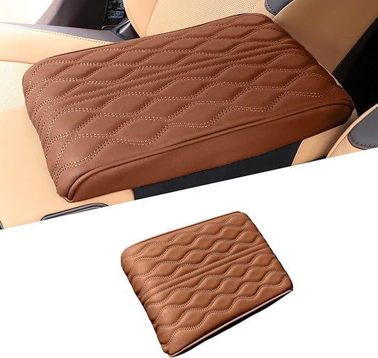 Car Center Console Cover, Leather Waterproof Vehicle Armrest Box Pad, Memory Cotton Comfortable Automotive Interior Seat Box Cushion Protector Accessories, Universal for Most Cars (Brown)