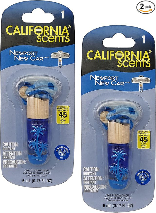 California Scent Air Fresheners Hanging Vial - New Car Scent: Hanging Air Freshener & Odor Eliminator for Strong Odor, 2 Packs