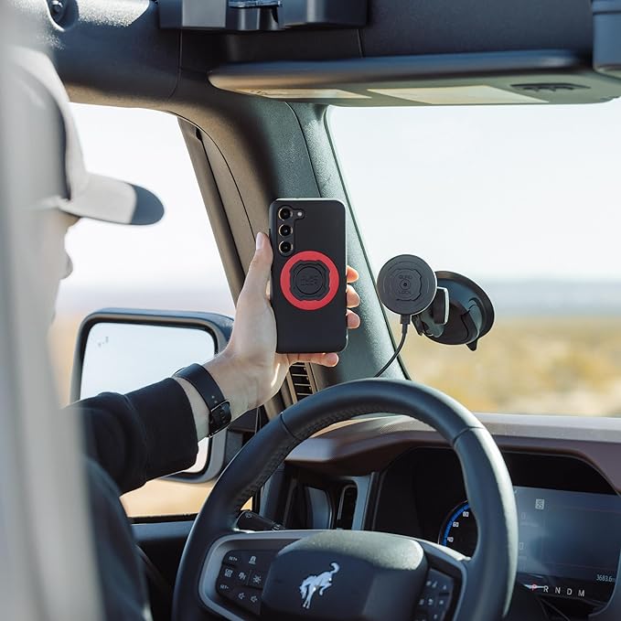 Quad Lock Heavy Duty Suction Car Phone Mount with MAG Phone Case and MAG Wireless Charging Head for iPhone 15 Pro