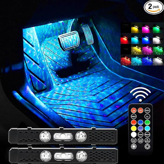 Car Led Lights Interior Wireless with Remote RGB Sound Control, USB Charge & Atmosphere Lights, Ambient Neon Accent Starry Lighting Kits, Wireless Interior Car Lights (2)