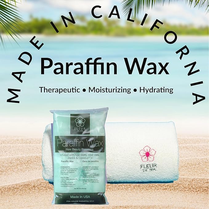 Paraffin Wax refill by Fleur De Spa - Infused with Acai, Coconut oil, Jojoba and Aloe USA Made (Rosemary, Mint & Eucalyptus, 1 pound)