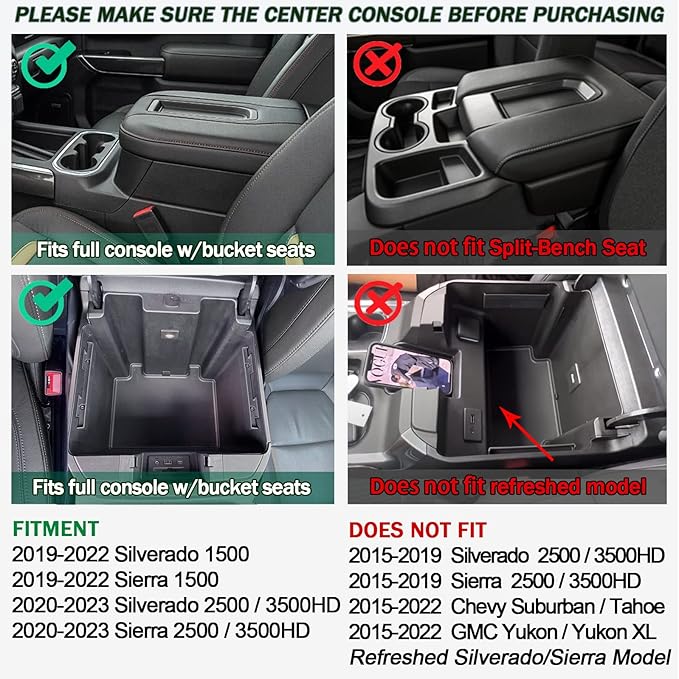 TOPINSTALL Blue Center Console Organizer Compatible with Chevy Silverado/Sierra 1500 2019-2022 and 2020-2023 Silverado/Sierra 2500HD 3500HD, Full-Size Tray (Full Console w/Bucket Seats ONLY)