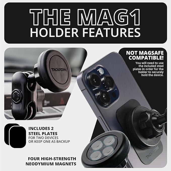 Tackform LINK Phone Mount with Top Dash Clip - Compatible with 2021-2025 Ford Bronco | Aluminum | Zero Slip, Anti-Scratch | Universal Magnetic Phone Holder | 2" Arm | Orange | (NOT MAGSAFE Compatible)
