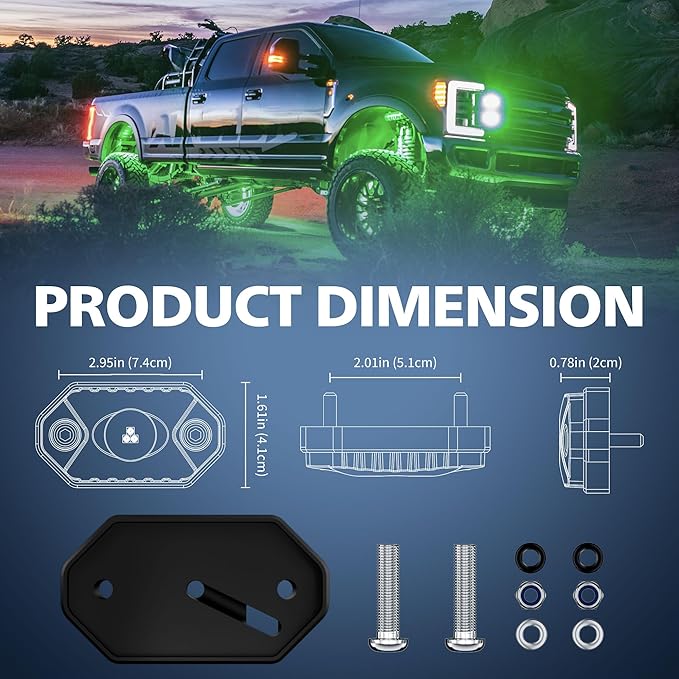 4WDKING Blue LED Rock Lights, 2 Pods IP68 Waterproof Underbody Glow Trail Rig Lamp LED Neon Lights for Truck Off Road Truck Car Boat ATV SUV Motorcycle