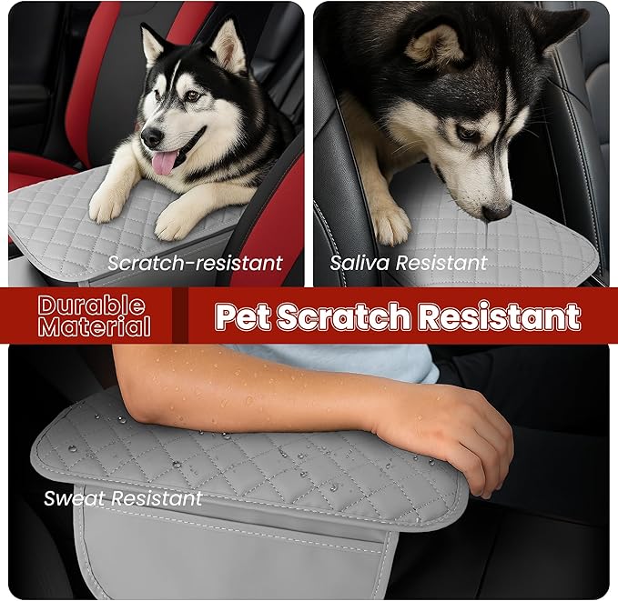 Upgraded Car Middle Center Console Cover with 2 Storage, Microfiber Leather Car Armrest Cover Cushion for for Most Vehicles, 0.5 inch Memory Foam Comfort Stylish Leather Scratch-Resistant, Thickened