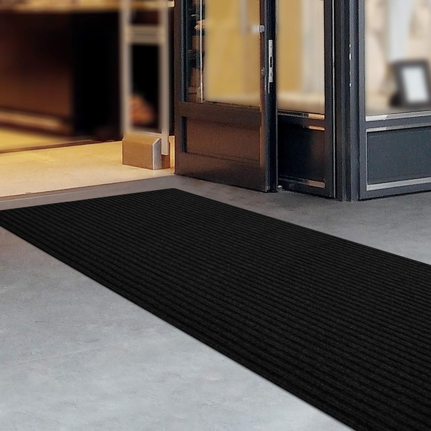 iCustomRug Spartan Weather Warrior Duty Indoor/Outdoor Utility Ribbed in 3ft,4ft,6ft Widths 70 Custom Sizes with Natural Non-Slip Rubber Backing 4'X30' in Black
