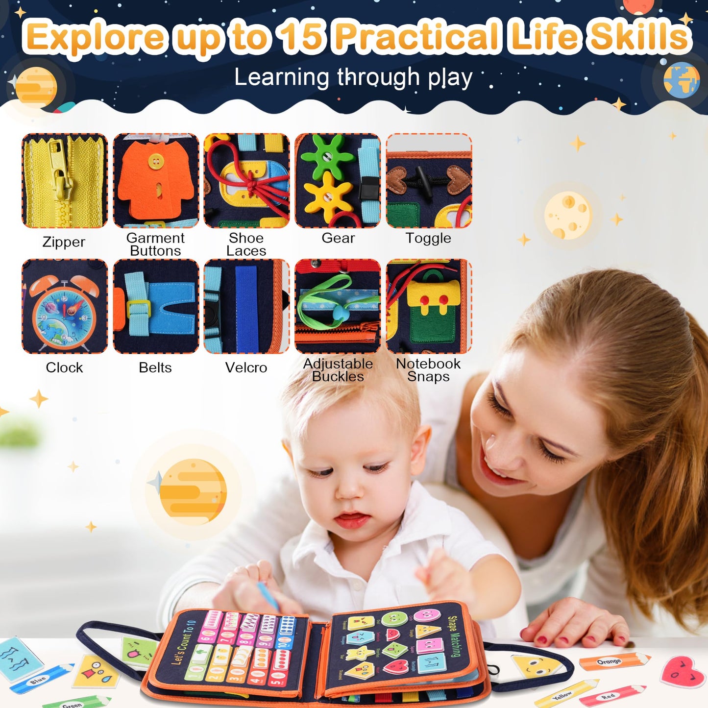 Toddler Busy Board Montessori Toys: for Toddlers 1-3 Year Old Educational Activity Book Sensory Board Travel Toy Ages 2-4 3-5 Learning Fine Motor Skills Preschool Quiet Book Gift for Boys Girls Kids
