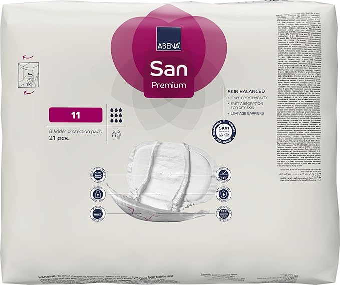 Abena San Premium Incontinence Pads, Heavy Absorbency, (Sizes 8 to 11), Size 11, 42 Count