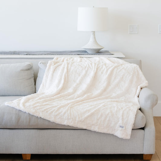 GRACED SOFT LUXURIES Throw Blanket Softest Warm Elegant Cozy Faux Fur Aesthetic for Travel, Home, Bed, Sofa, Couch, Living Room (Solid Ivory, Large 50" x 60")