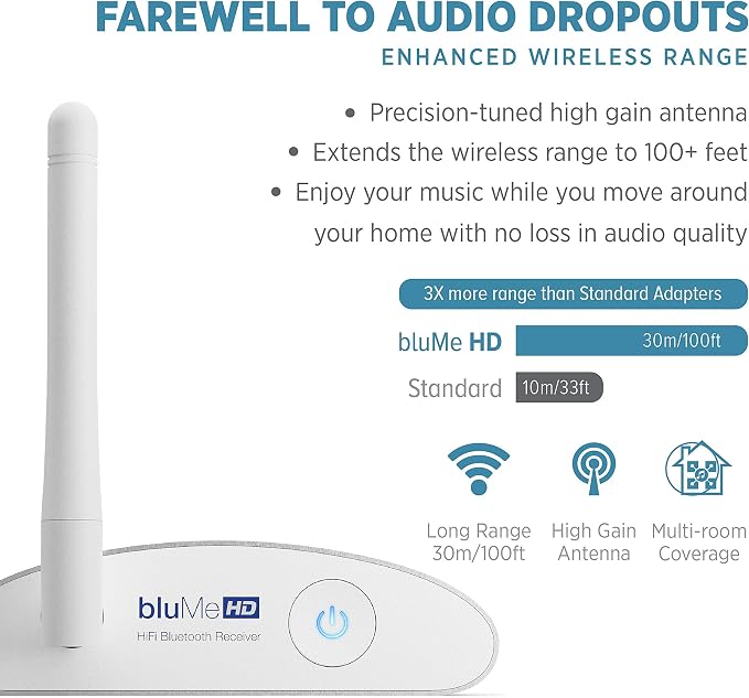Auris Blume HD Long Range Bluetooth 5.3 Music Receiver Hi-Fi Audio Adapter