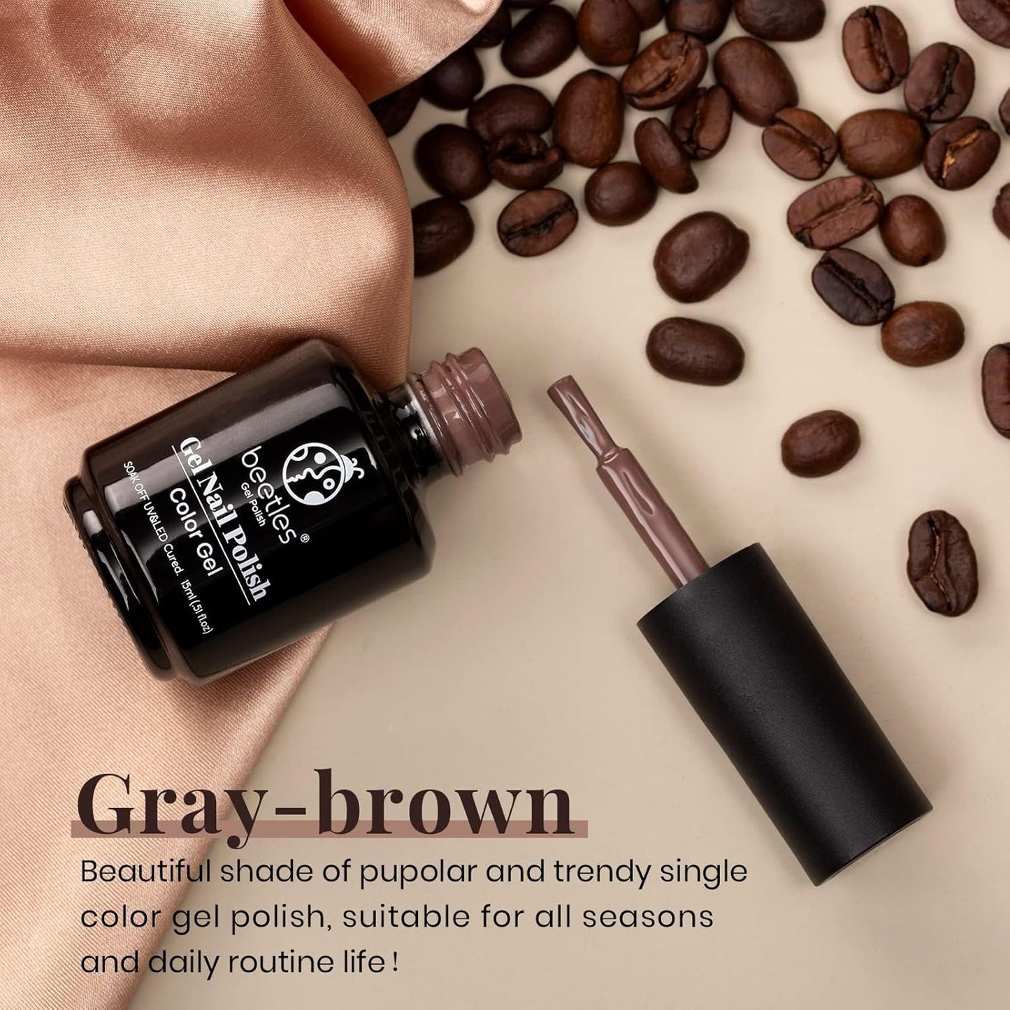 Beetles Brown Gel Nail Polish – 15ml Fall Dark Brown Gel Polish Gel Polish Soak Off Uv LED Nail Lamp Nail Art Manicure Gift for Women